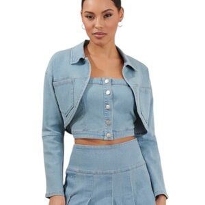 Sugarlips Roslyn Light Blue Cropped Stretch Denim Bolero Jacket Size XL Reg. $79